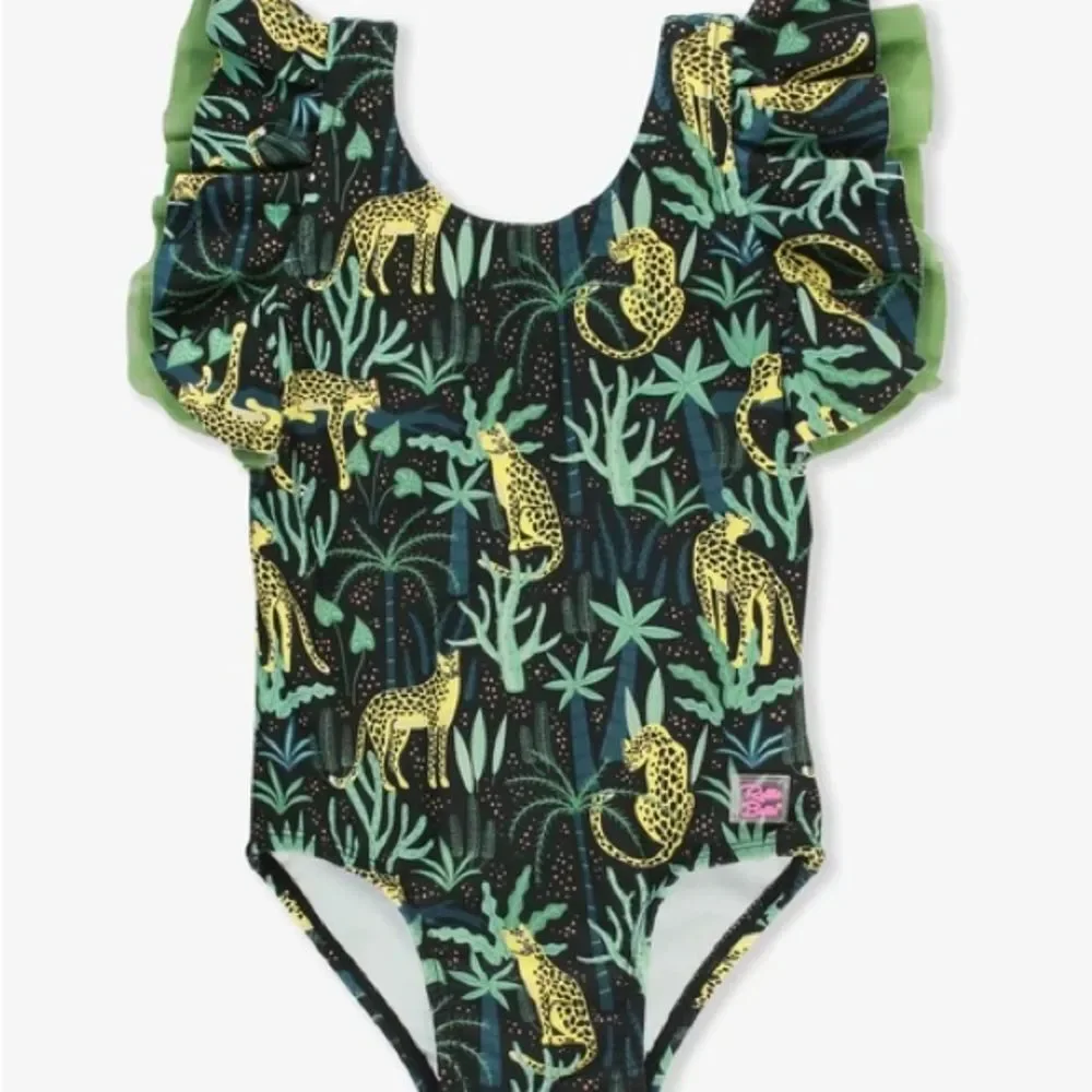 NWT RuffleButts Butterfly Sleeves Jungle Safari Swimsuit 3-6 months